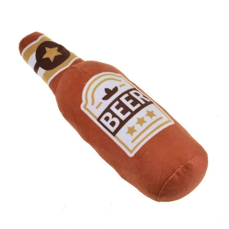 Beer Bottle Shaped Plush Dog Chew Toy Squeaky Interactive Bite-Resistant Playing Supplies for Small to Large Dogs Teeth Cleaning